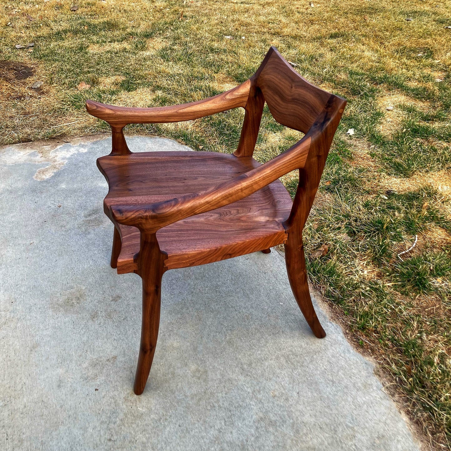 Walnut Lower Back Chair | Hand Carved